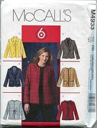 4933 McCalls 6 Easy  Lined LongerJackets Fringe or not Pattern 18w-24w Uncut